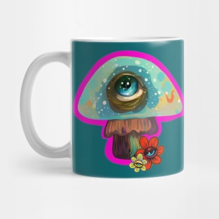 Colorful Pop Surrealism Mushroom with Big Eye Illustration Mug